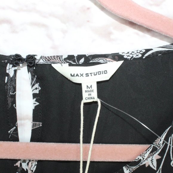 NEW Max Studio Black 100% Polyester Floral Cold Shoulder Sleeves Dress Size M - Picture 6 of 11